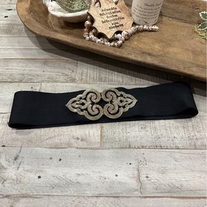 Whimsigoth Black Belt Stretchy Metal Filigree Buckle Large 90’s Y2K Statement